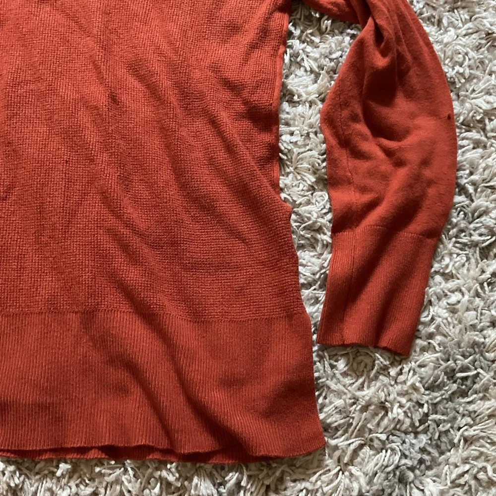Jones New York Signature Rust Orange Waffle Knit Cowl Neck Drawstring Sweater M